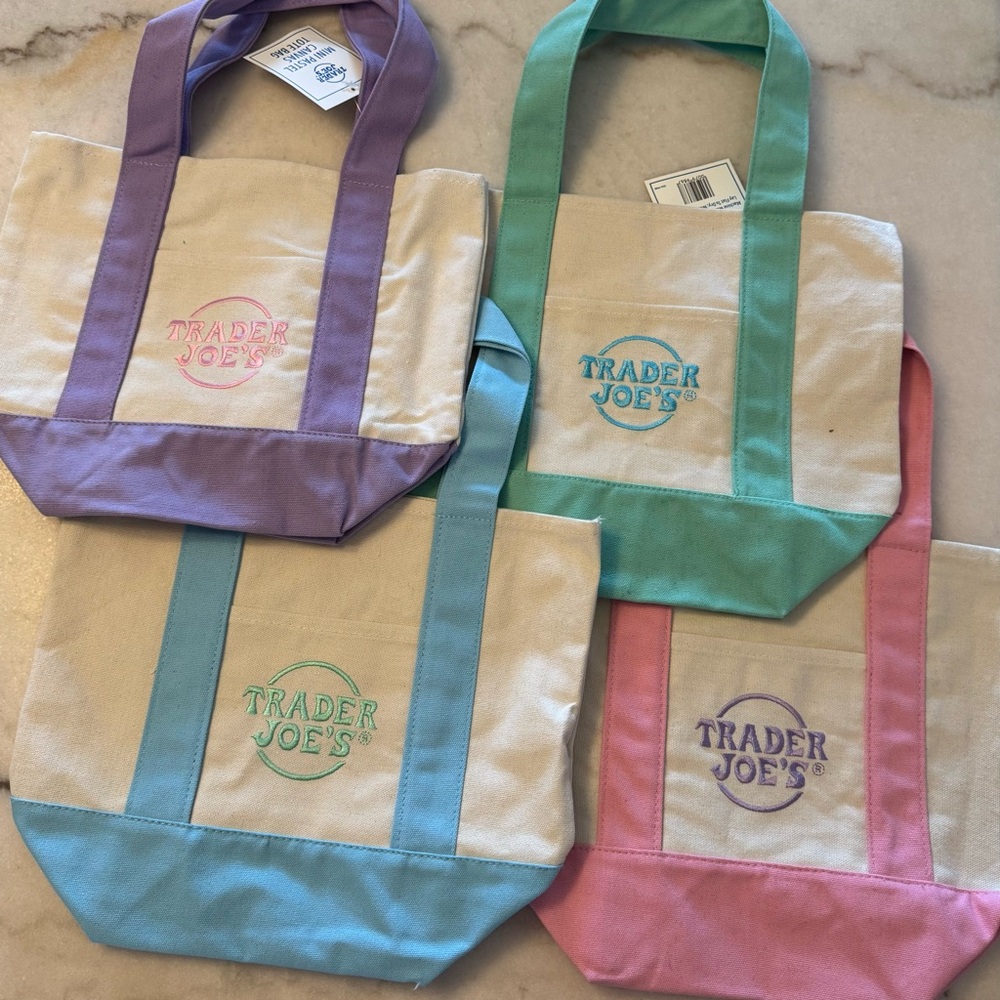 Canvas Tote Bag Set - Purple, Green, Blue, Pink